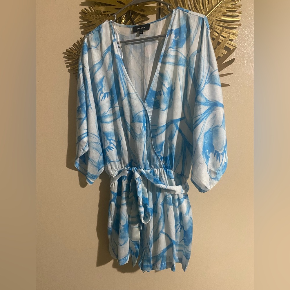 Aakaa Blue and White Floral Jumpsuit